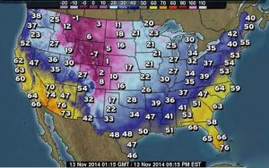 Temperatures 8 p.m. EST, Nov. 12, 2014 (The Weather Channel)