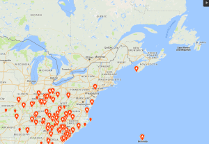 Yellow-throated Warbler - October 2016 (eBird range map)